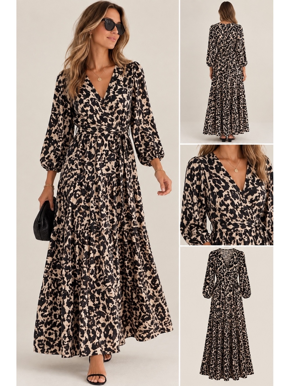 Shoulder Brazil Abstract Animal Print Belted Maxi Dress